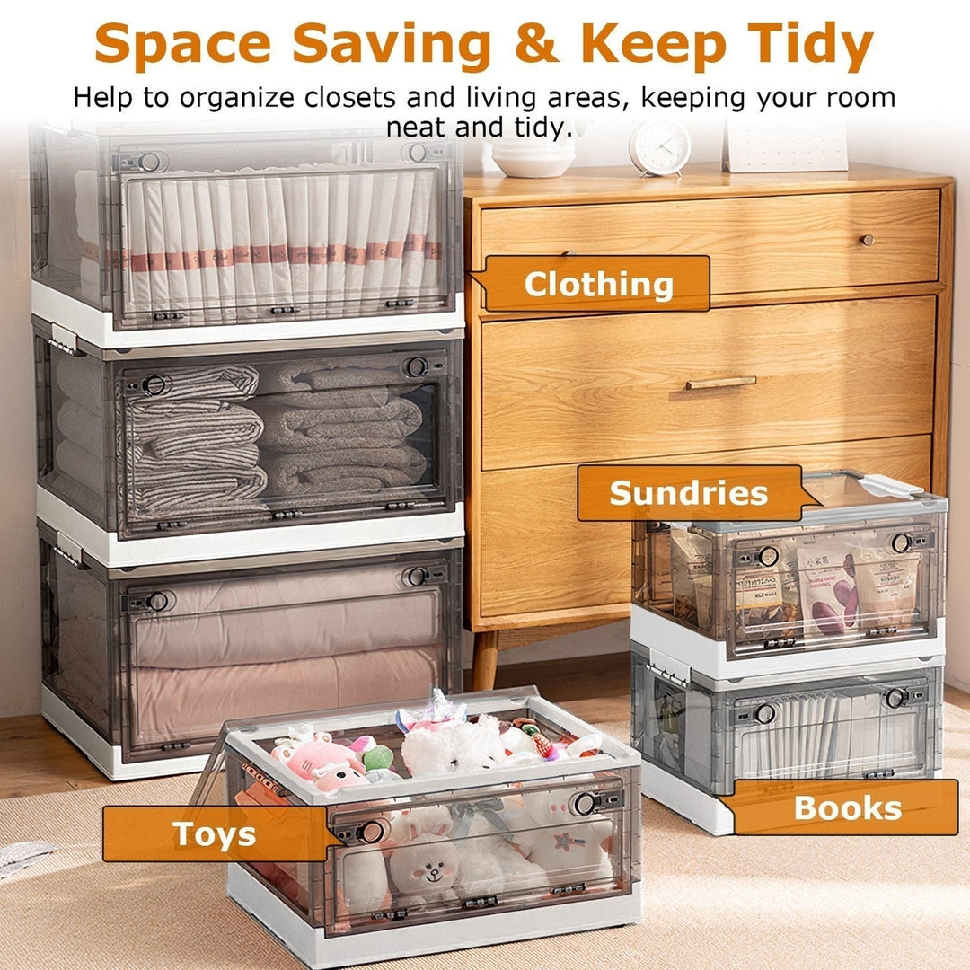 2 Packs Foldable Storage Bins Collapsible Storage Box Organizer Stackable Toy Container with Double Doors Top Lid Image 7