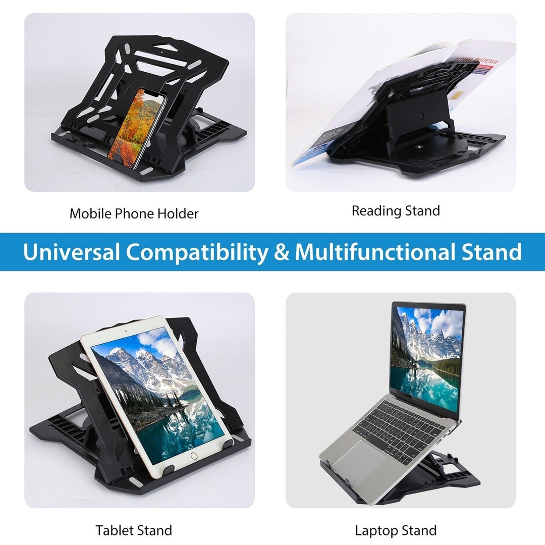 Laptop Riser Stand Foldable Desk Laptop Riser Tablet PC Holder with Phone Stand 8 Level Adjustable Height Inbuilt Handle Image 6