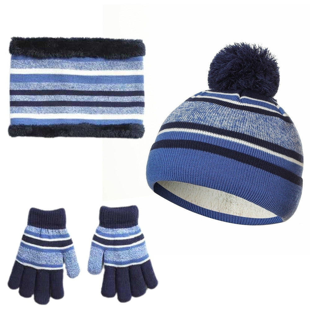 Winter Kids Knitted Hat Scarf Gloves 3Pcs Boys Girls Winter Warm Beanie Hat and Glove Scarf Set Beanie Neck Warmer Image 2