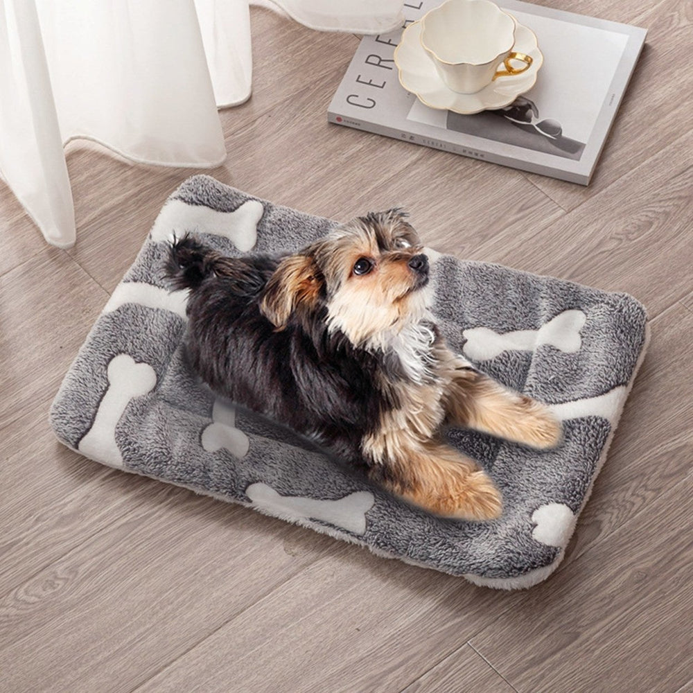 Dog Bed Mat Comfortable Flannel Dog Crate Pad Reversible Cushion Carpet Machine Washable Pet Bed Liner with Bone Image 2
