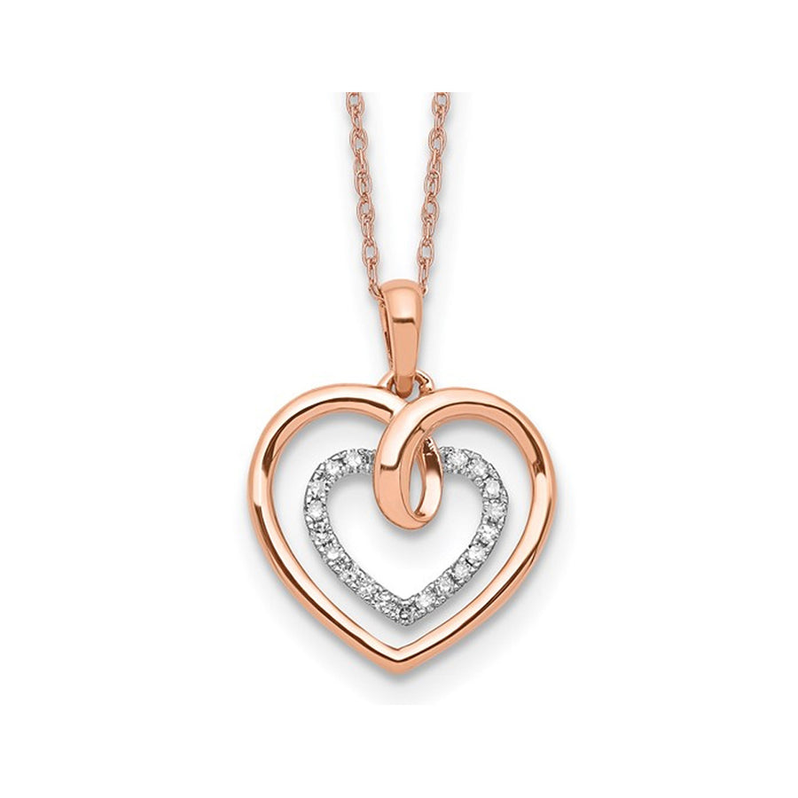 1/10 Carat (ctw) Lab-Grown Diamond Heart Necklace in 14K Rose Pink Gold with Chain Image 1