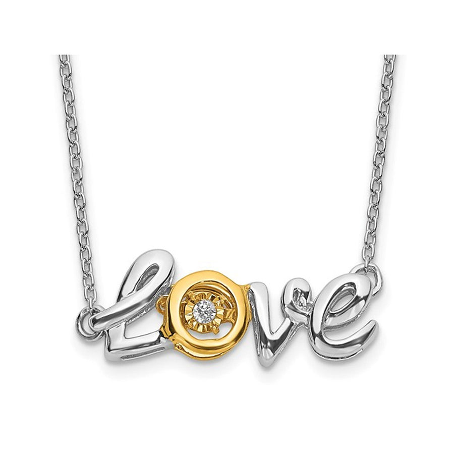 14K White and Yellow Gold LOVE Necklace with Accent Diamond Image 1