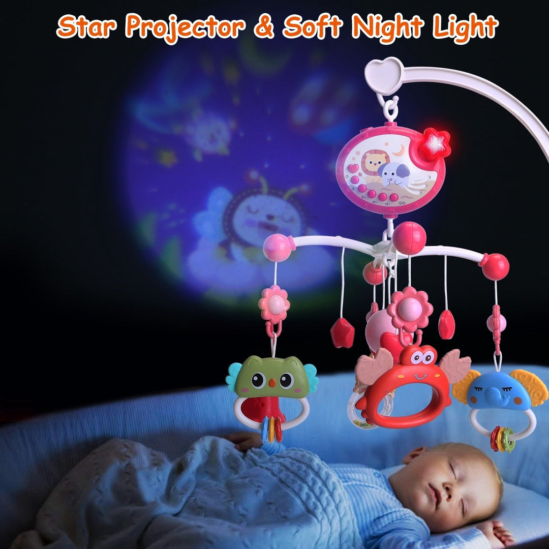 Baby Musical Crib Bed Bell Rotating Mobile Star Projection Nursery Light Baby Rattle Toy with Music Box Remote Control Image 4