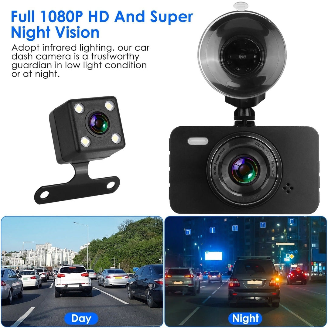 1080P Dual Dash Cam 3in Screen Vehicle Driving Recorder with Front Rear Camera G Sensor Motion Detection Parking Monitor Image 4