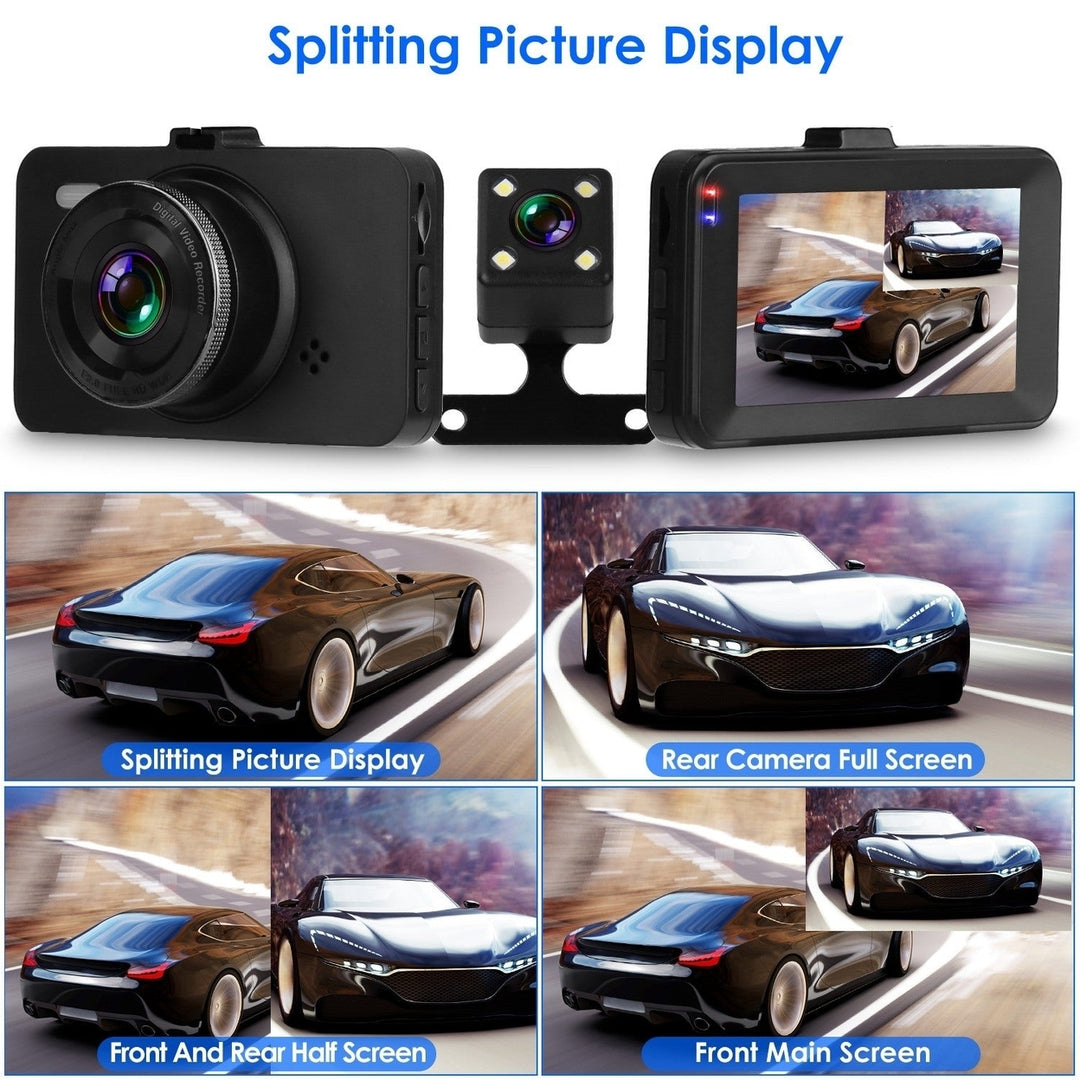 1080P Dual Dash Cam 3in Screen Vehicle Driving Recorder with Front Rear Camera G Sensor Motion Detection Parking Monitor Image 6