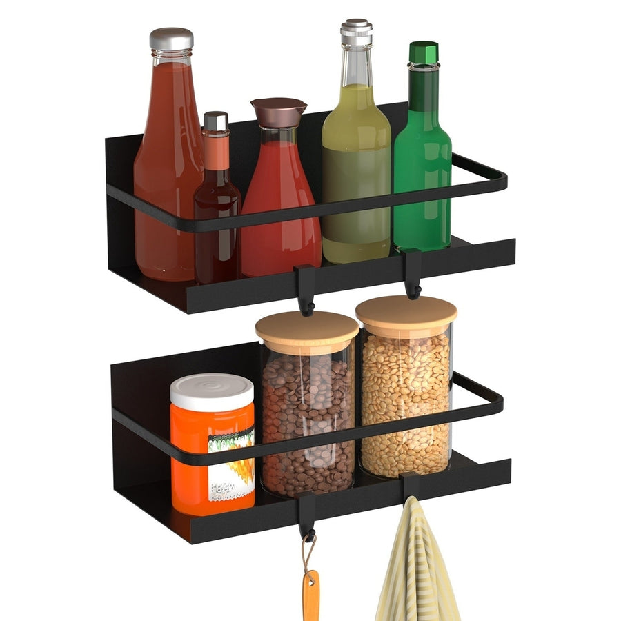 2 Packs Magnetic Spice Holder Rack Organizer Strong Magnetic Seasoning Storage Shelf with 4 Removable Hooks for Image 1