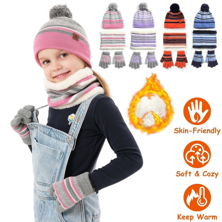 Winter Kids Knitted Hat Scarf Gloves 3Pcs Boys Girls Winter Warm Beanie Hat and Glove Scarf Set Beanie Neck Warmer Image 1