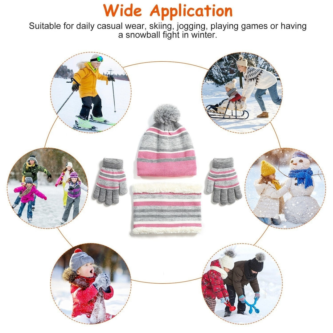 Winter Kids Knitted Hat Scarf Gloves 3Pcs Boys Girls Winter Warm Beanie Hat and Glove Scarf Set Beanie Neck Warmer Image 10