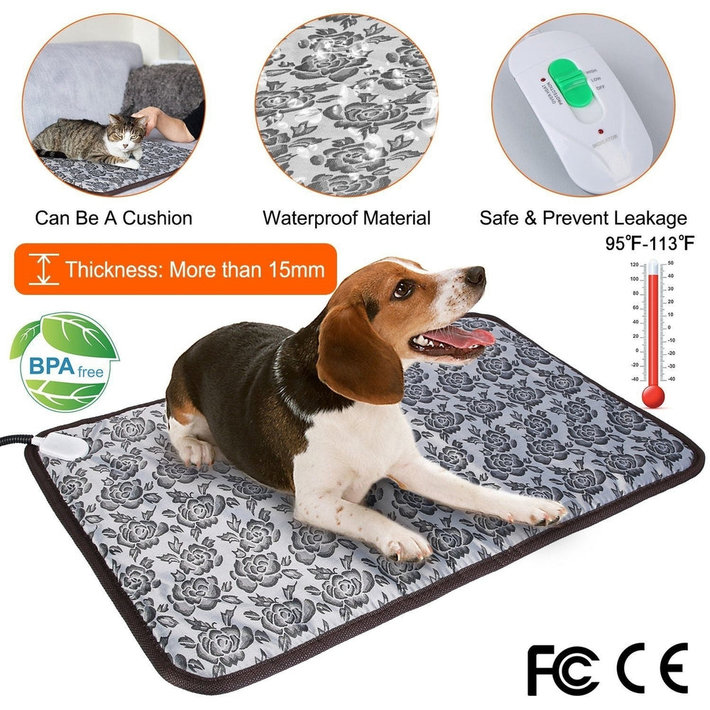 Pet Heating Pad Dog Cat Electric Heating Mat Waterproof Adjustable Warming Blanket with Chew Resistant Steel Cord Case Image 2