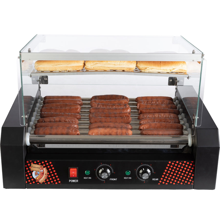 GNP Hotdog Roller Grill 9 Roller Bun Warmer and Cover Stainless Steel Image 1