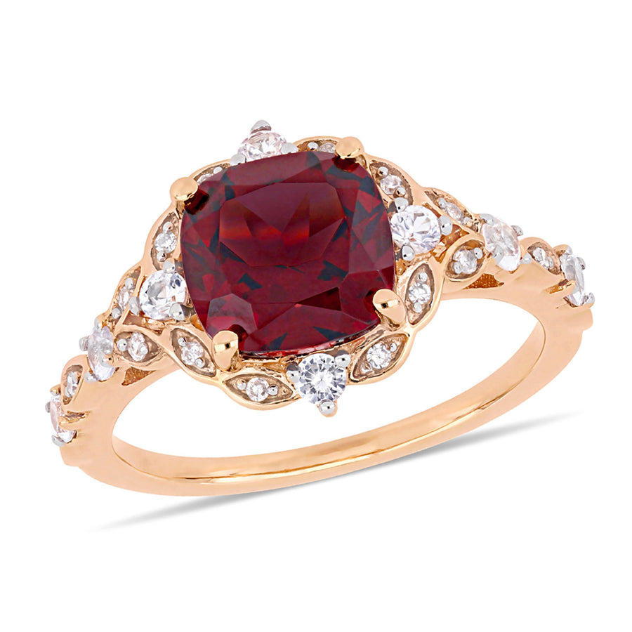 3.50 Carat (ctw) Garnet and White Sapphire Ring in 14K Rose Pink Gold Image 1