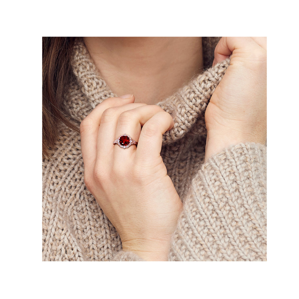 3.50 Carat (ctw) Garnet and White Sapphire Ring in 14K Rose Pink Gold Image 2