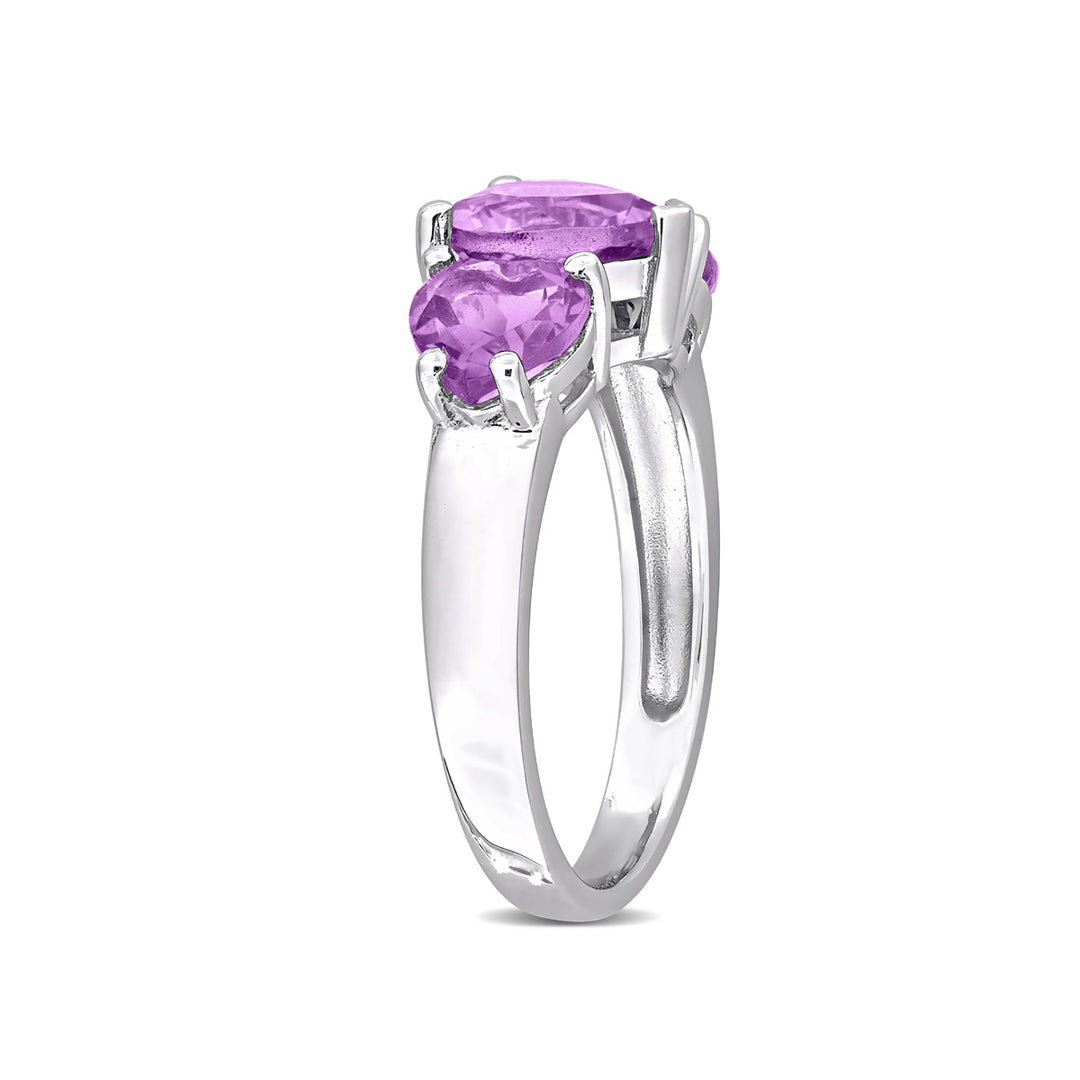 2.60 Carat (ctw) Amethyst Three Stone Ring in Sterling Silver Image 4