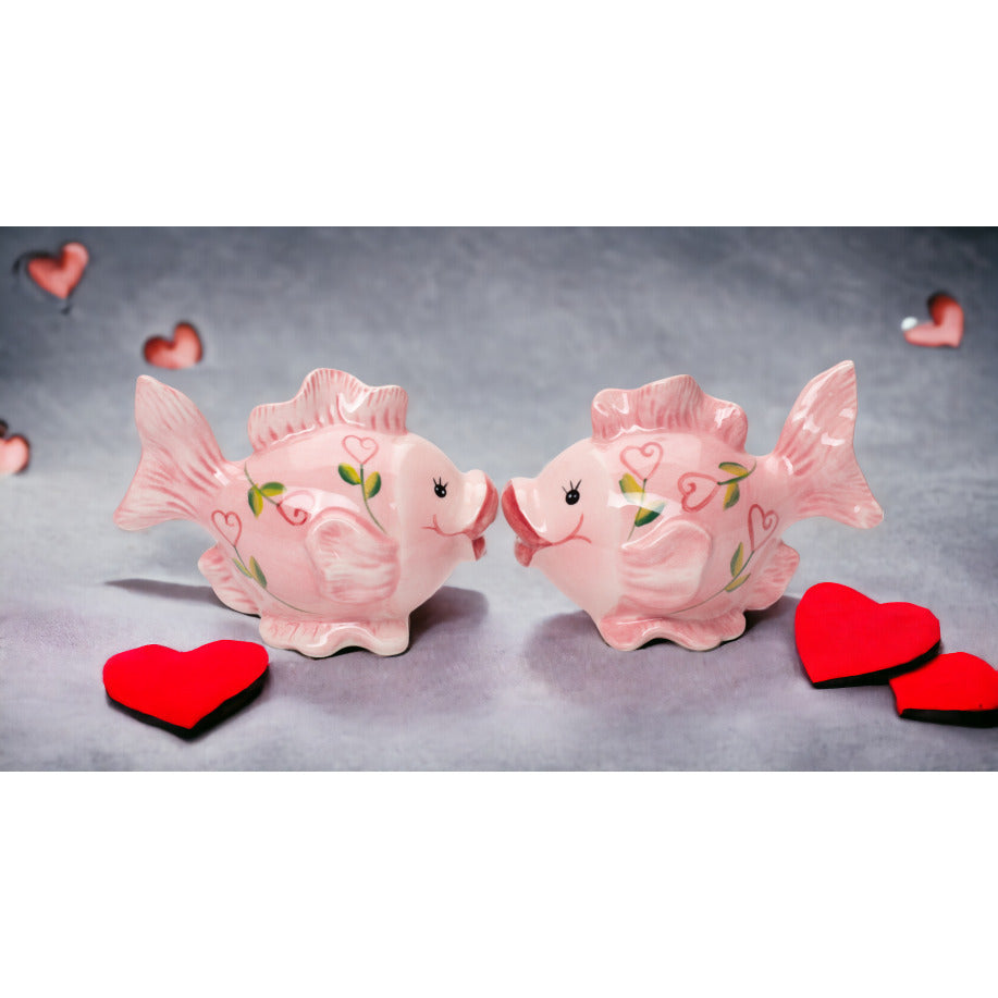 Ceramic Pink Fish with Hearts Salt and Pepper Shakers, Image 2