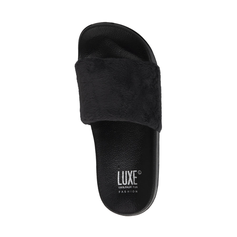Luxe Fashion Classic Faux Sheepskin Women Slides  1-Piece  Black Image 1