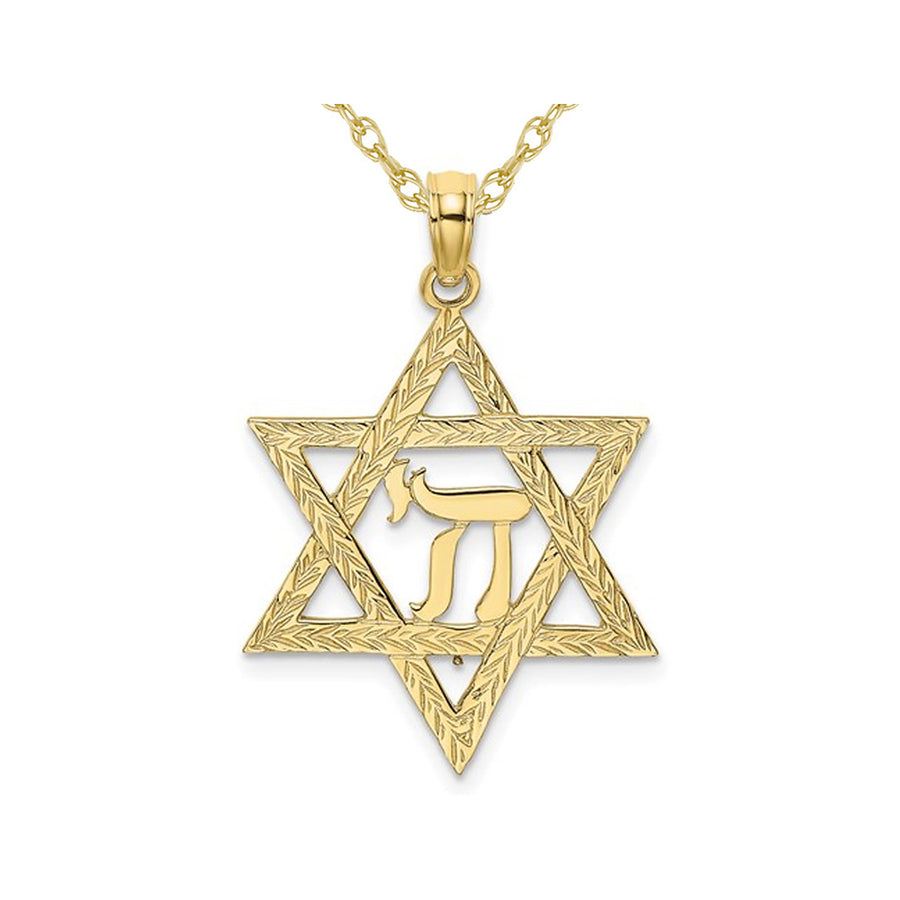 Chai and Star of David Pendant Necklace Charm in 10K Yellow and White Gold with Chain Image 1