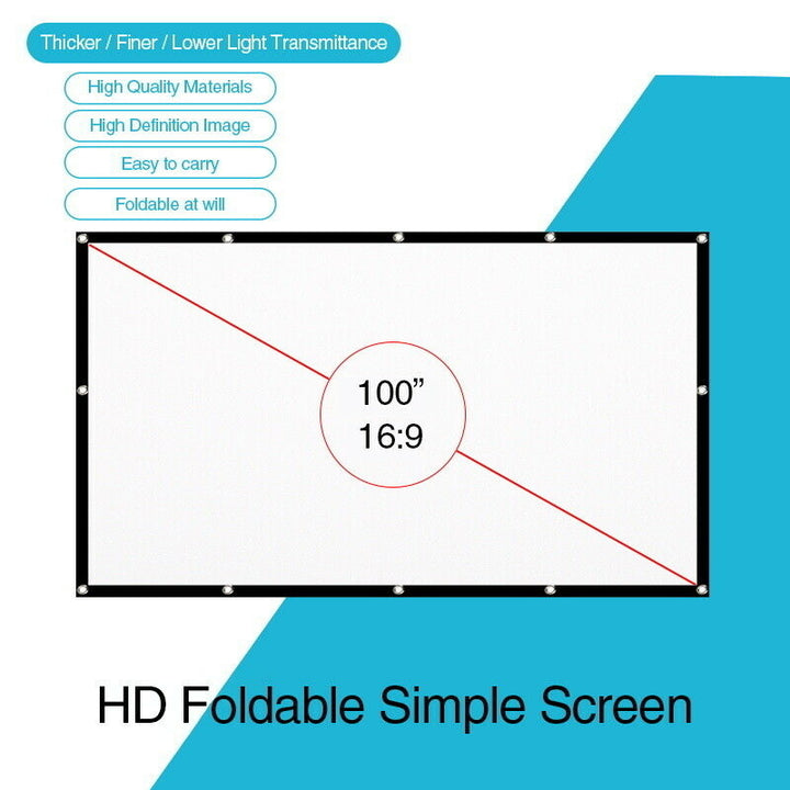 100 Inch Foldable Projection Screen 16:9 HD 4K Home Theater Cinema Movie Projector Screen Image 3