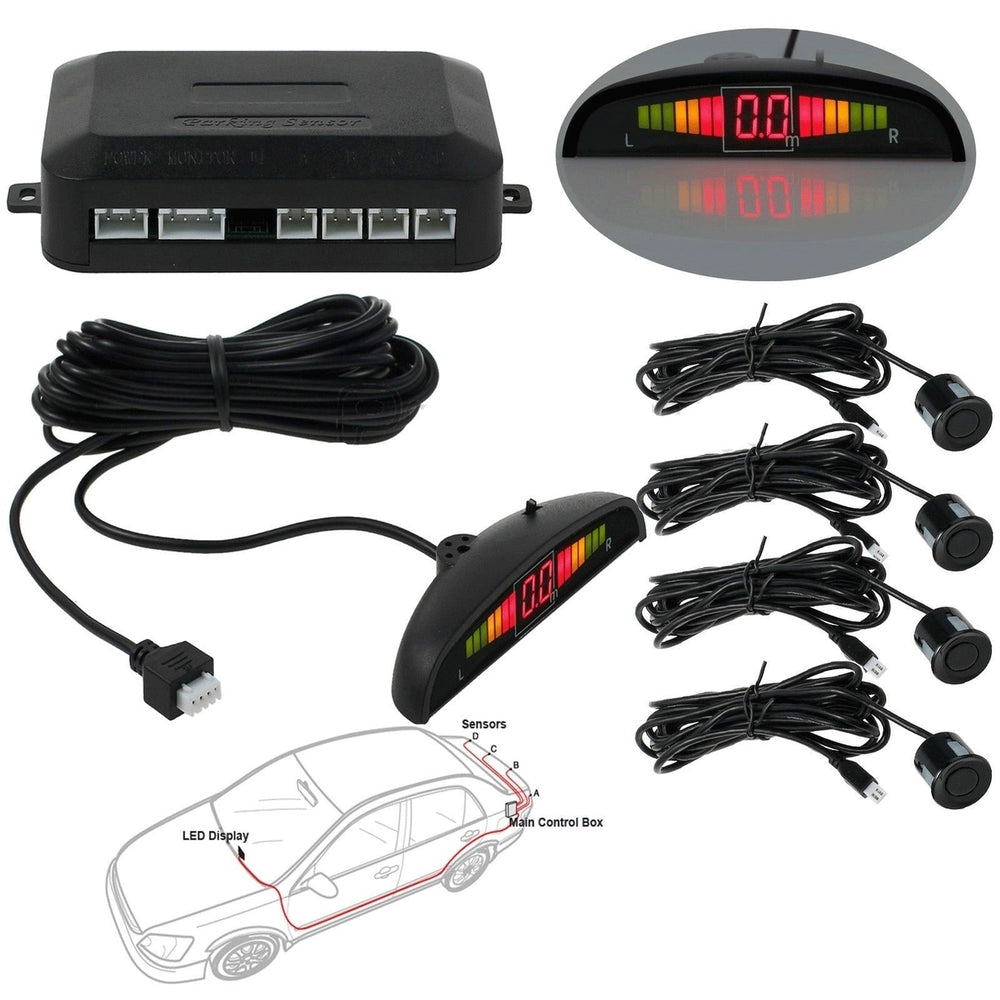 4 Parking Sensors LED Display Car Reverse Radar System Alarm Kit Black Image 2