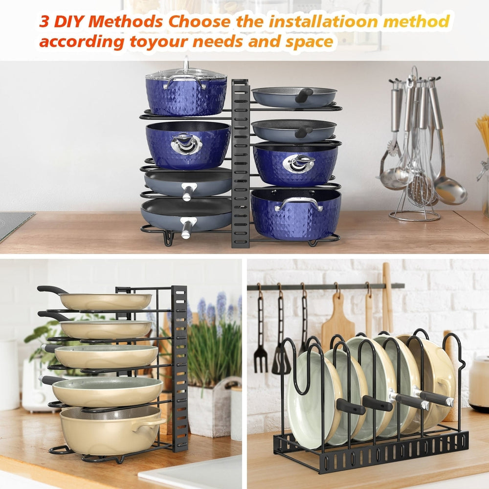 Pot and pan organizer Pot Lid Holders and Pan Rack Multiple DIY methods 8 tier pot racks adjustable kitchen organization Image 2