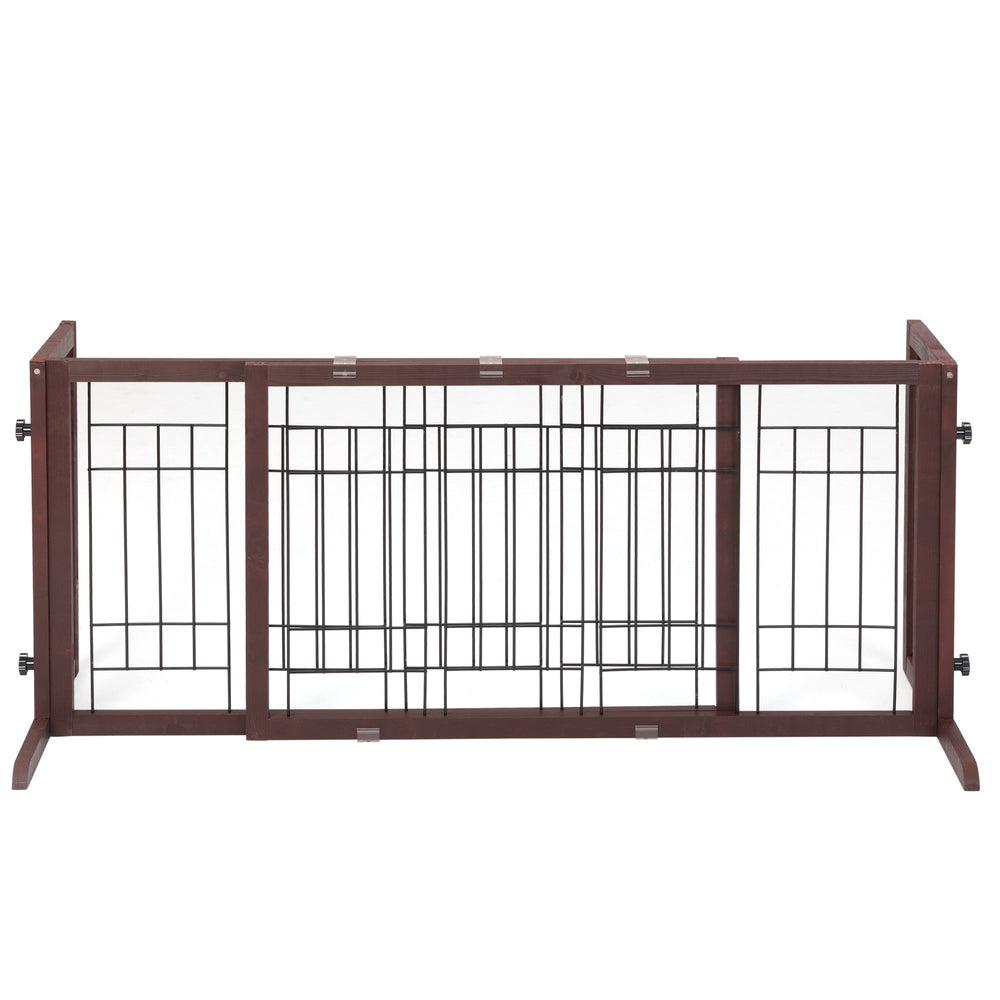 Adjustable Wooden Pet Gate for Dogs Indoor Freestanding Dog Fence for Doorways Stairs Deep Brown Image 2