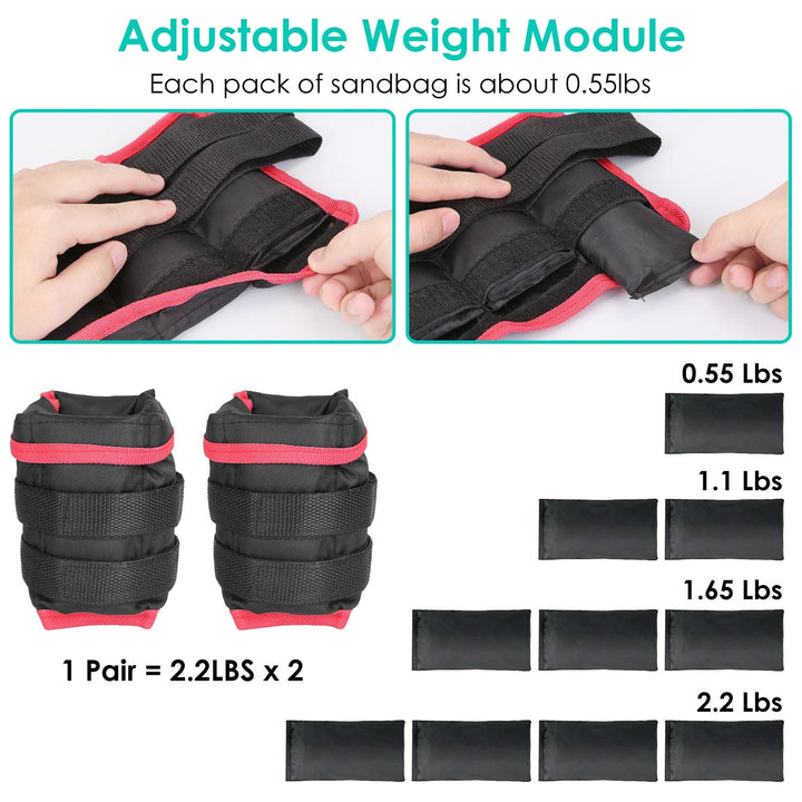 Ankle Weights Set 2.2 4.4LBS Pair Wrist Arm Ankle Weight with Iron Sandbags Fillings Image 9