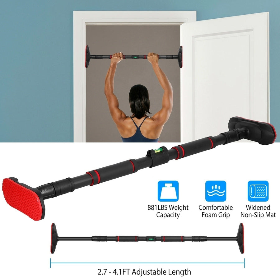 Doorway Pull Up Bar Heavy Duty Body Workout Strength Training Chin Up Bar with Foam Grips Level Meter 881LBS Weight Image 1