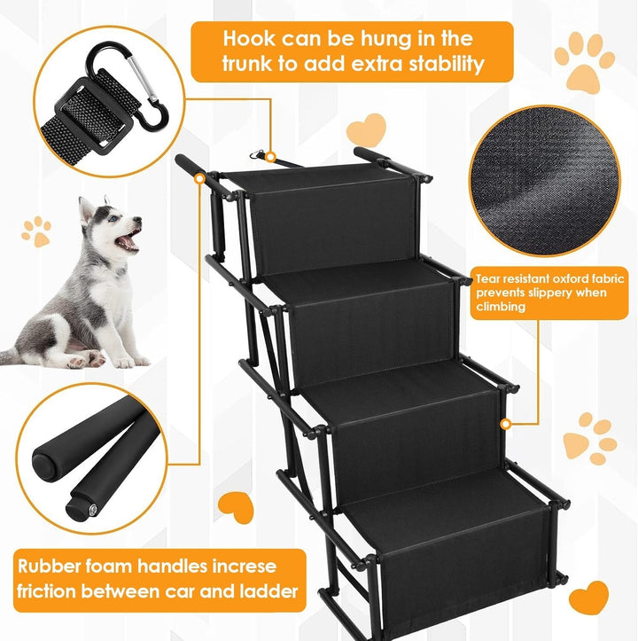 Foldable Dog Ramp 4 Step Collaspible Non Slip Stairs for Car Trucks SUV 176LBS Load Oxford Fabric Steel Ladders with Image 3