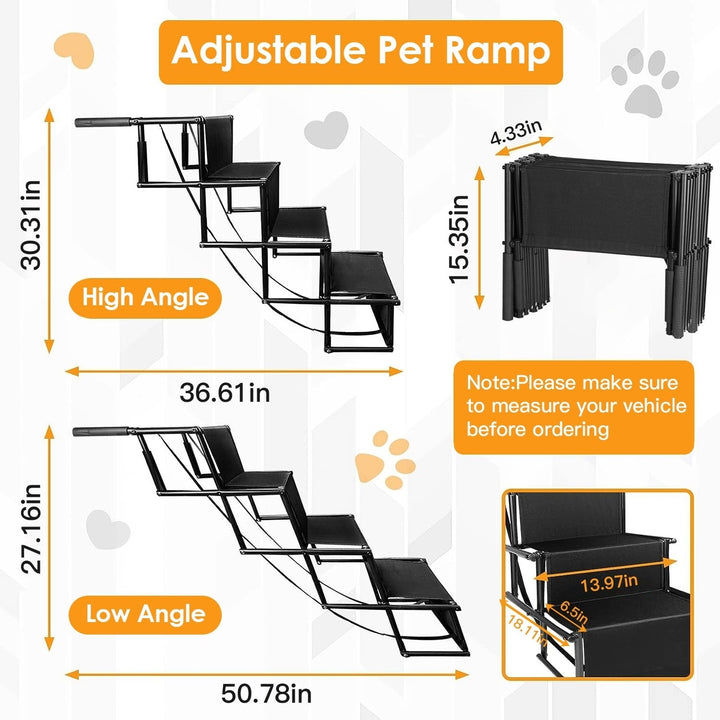 Foldable Dog Ramp 4 Step Collaspible Non Slip Stairs for Car Trucks SUV 176LBS Load Oxford Fabric Steel Ladders with Image 4