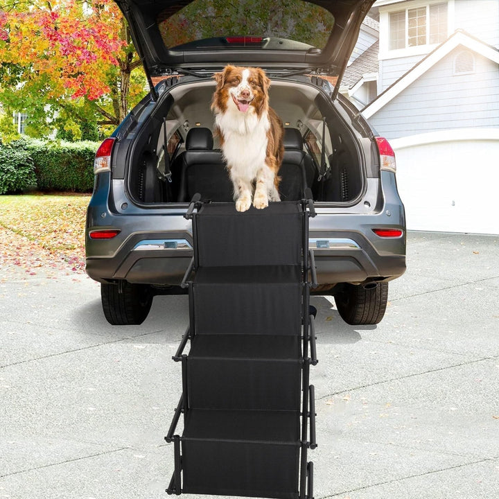 Foldable Dog Ramp 4 Step Collaspible Non Slip Stairs for Car Trucks SUV 176LBS Load Oxford Fabric Steel Ladders with Image 7