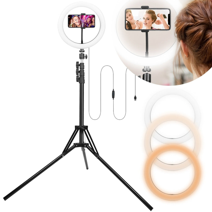 10in LED Selfie Ring Light Dimmable 120 LEDs Makeup Ring Lights with Adjustable Tripod Stand Cell Phone Holder USB Image 1