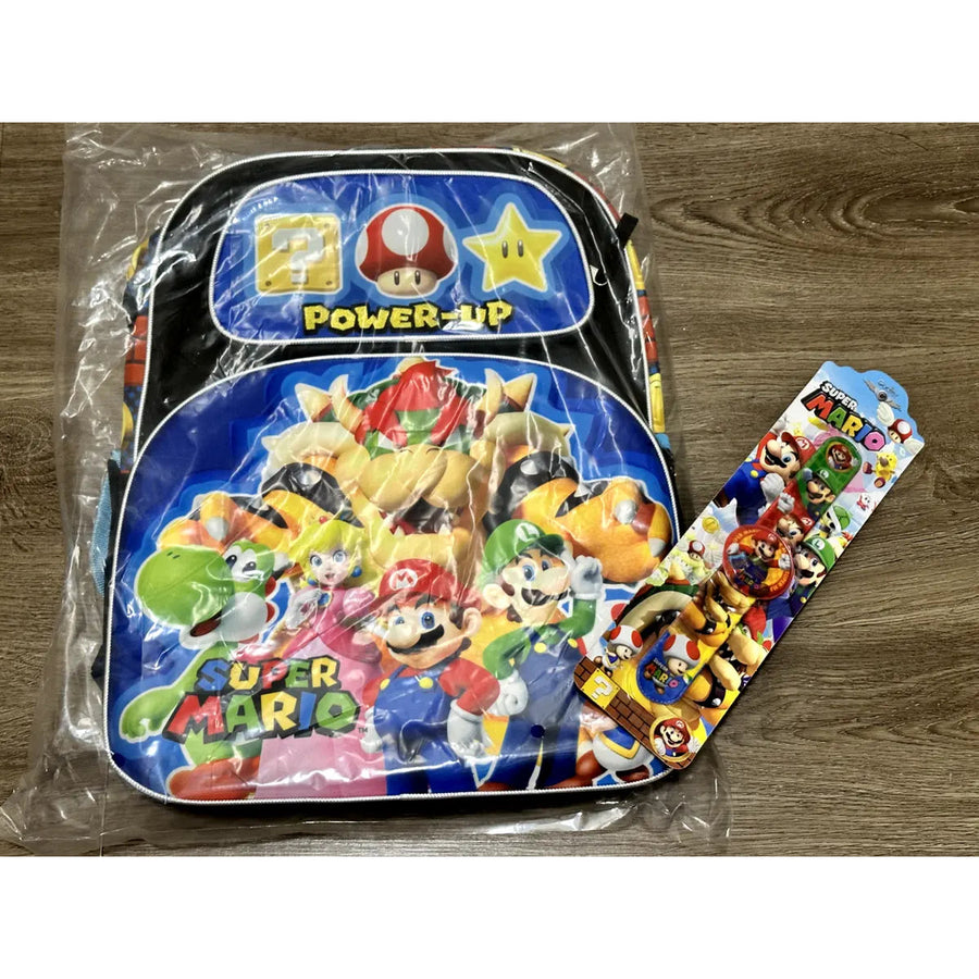 Super Mario 16 inch Large Backpack W/ FREE Mario Digital Watch Image 1