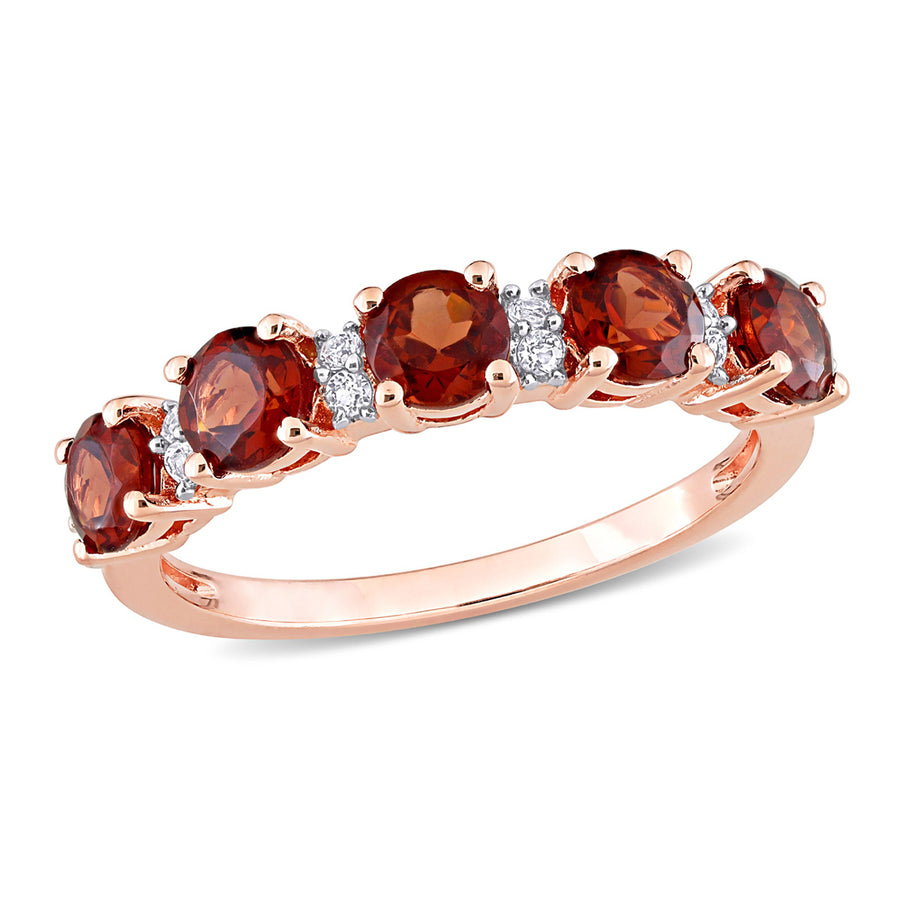 1.45 Carat (ctw) Garnet Five Stone Band Ring in Rose Plated Silver Image 1