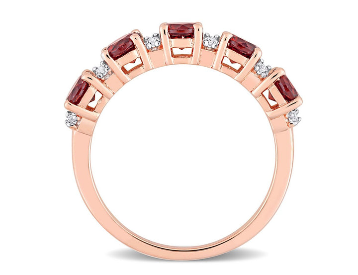 1.45 Carat (ctw) Garnet Five Stone Band Ring in Rose Plated Silver Image 3