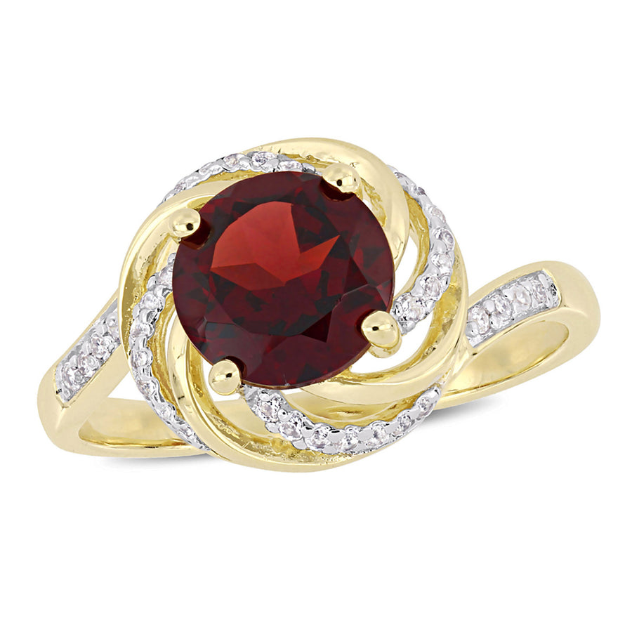 2.14 Carat (ctw) Garnet and White Topaz Ring in Yellow Plated Sterling Silver Image 1