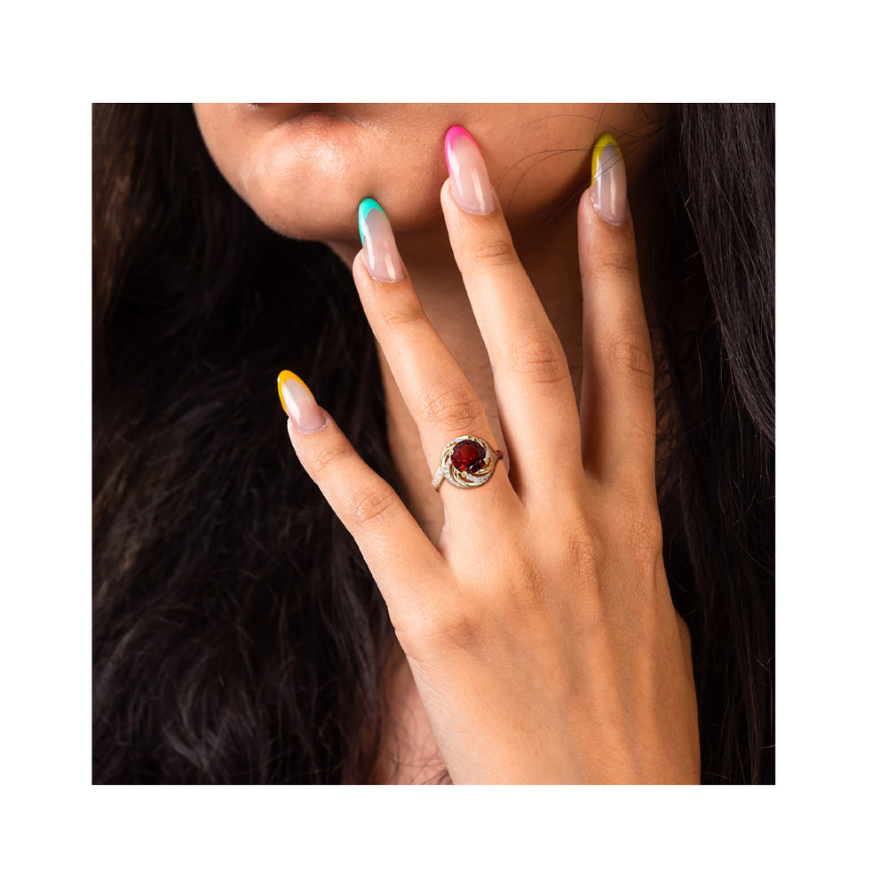 2.14 Carat (ctw) Garnet and White Topaz Ring in Yellow Plated Sterling Silver Image 2