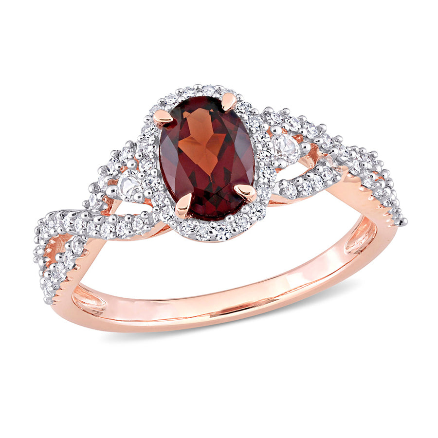1.00 Carat (ctw) Garnet and White Sapphire Ring in 10K Rose Pink Gold Image 1