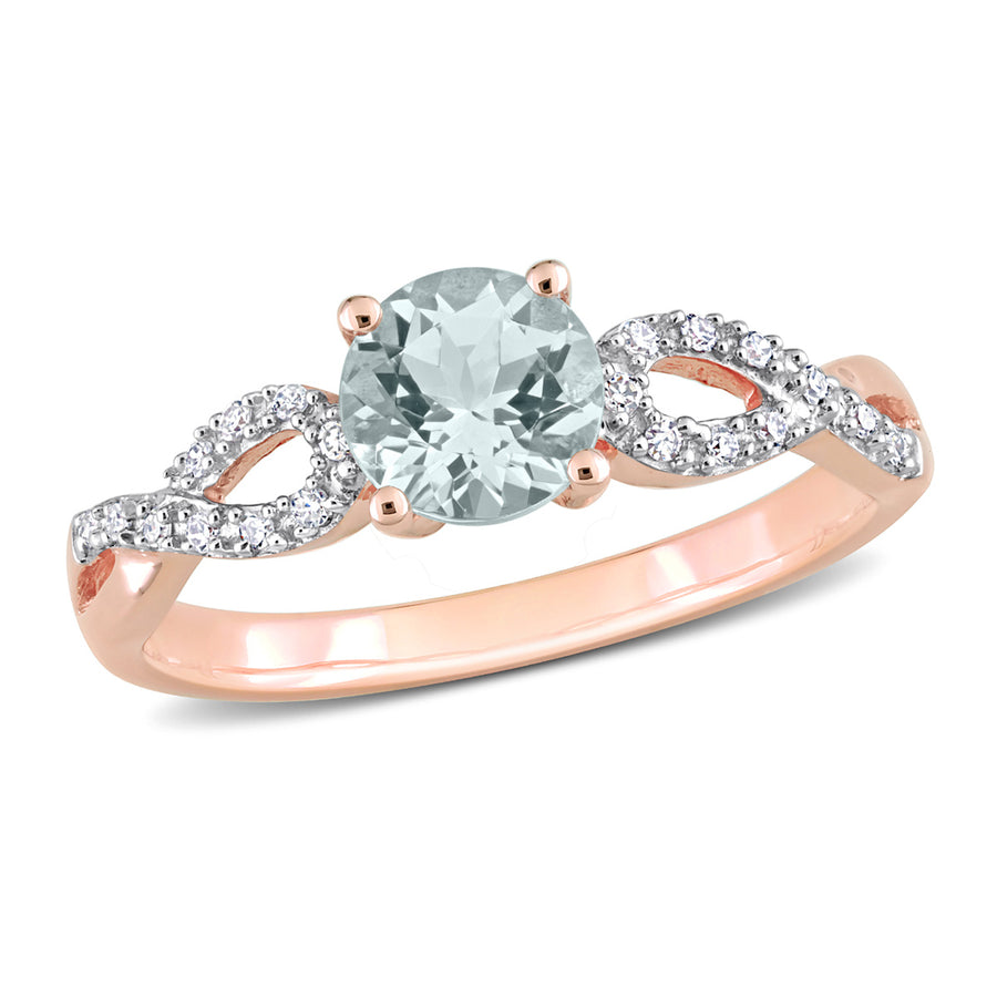 3/4 Carat (ctw) Aquamarine Infinity Ring with Diamonds in 10K Rose Gold Image 1