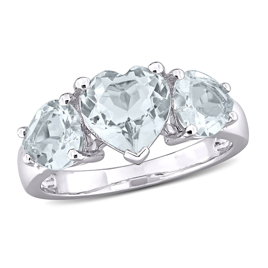 2.80 Carat (ctw) Aquamarine Three Stone Heart Ring in Sterling Silver Image 1