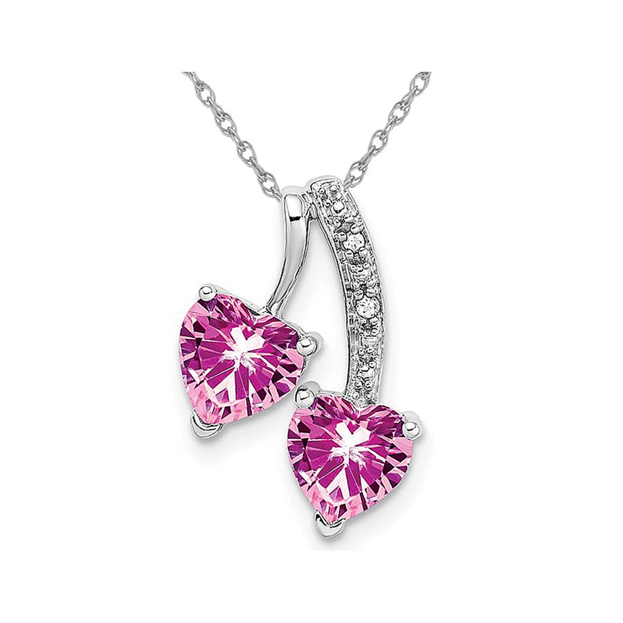 1.50 Carat (ctw) Lab-Created Pink Sapphire Heart Pendant Necklace in 14K White Gold with Chain Image 1