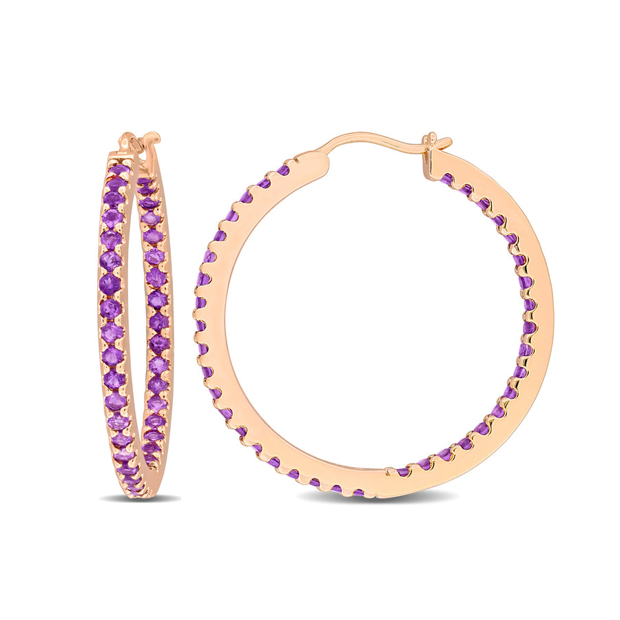 1.50 Carat (ctw) Amethyst In and Out Hoop Earrings in 14K Rose Pink Gold Image 1