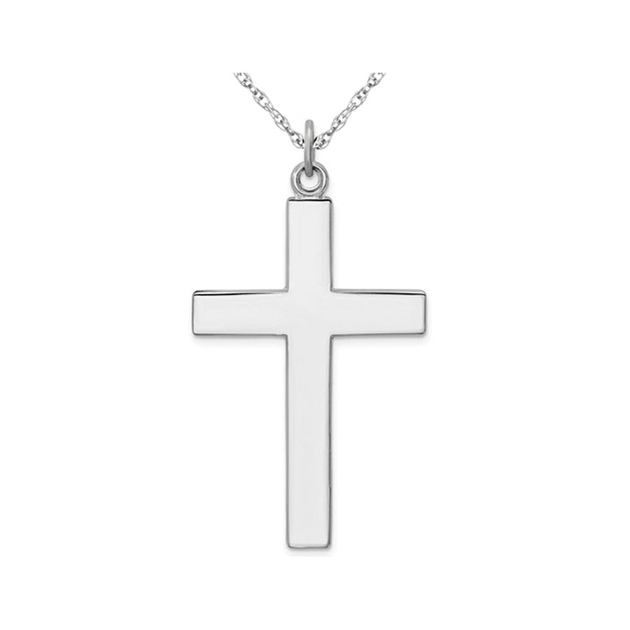Large Sterling Silver Polished Cross Pendant Necklace with Chain Image 1