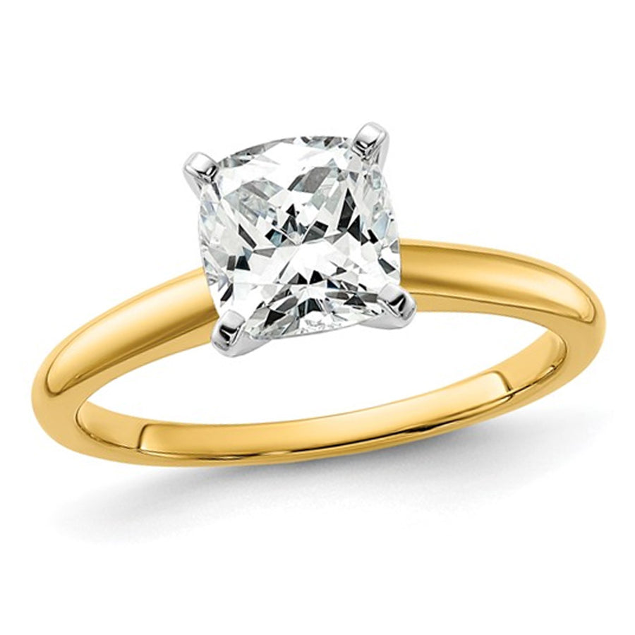 1.75 Carat (ctw VS2D-E-F) Certified Cushion-Cut Lab Grown Diamond Solitaire Engagement Ring in 14K Yellow Gold Image 1