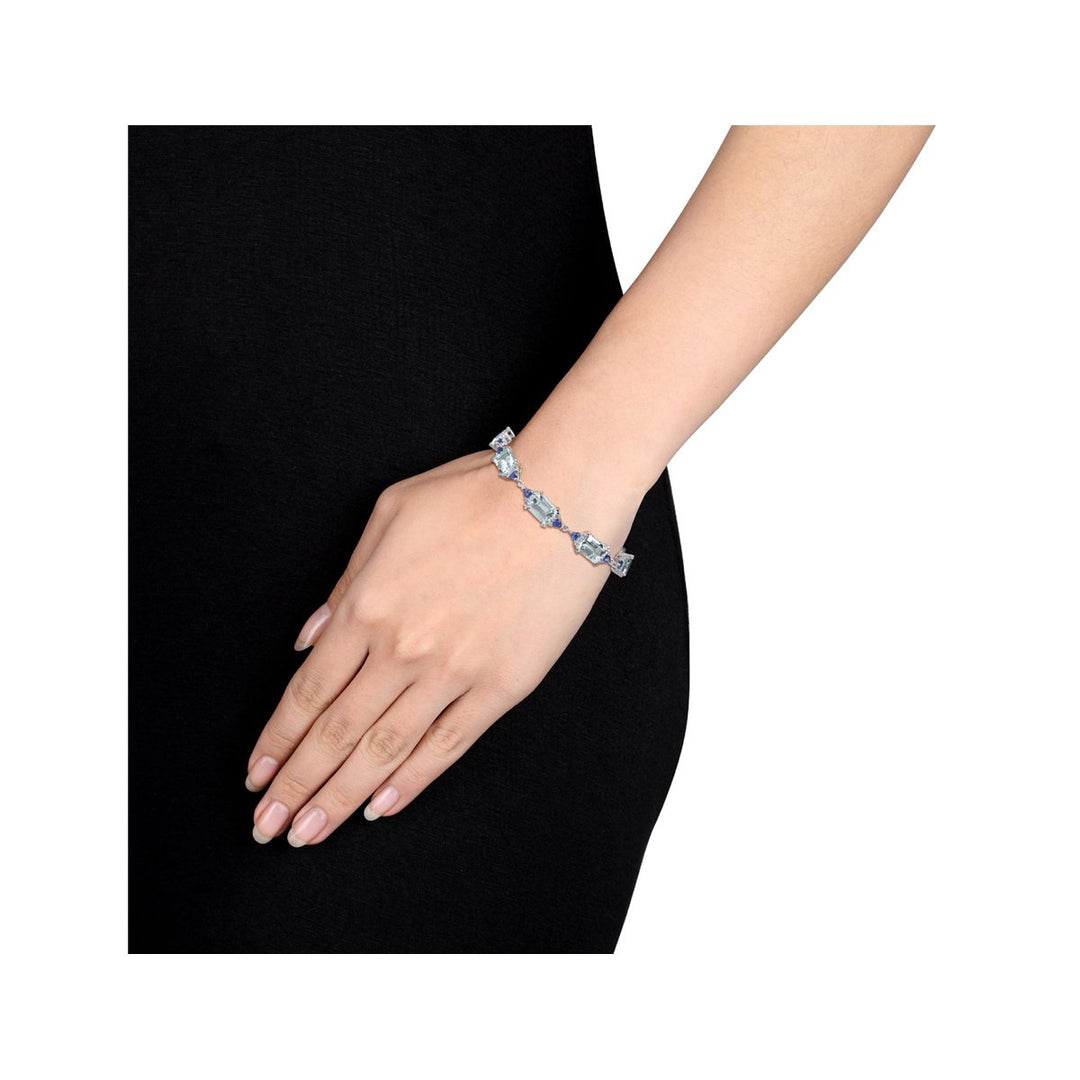 19.80 Carat (ctw) Aquamarine and Blue Sapphire Bracelet in 14K White Gold with Diamonds Image 4