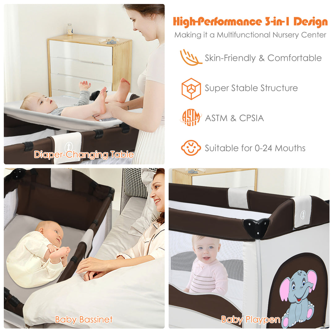 Coffee Baby Crib Playpen Playard Pack Travel Infant Bassinet Bed Foldable Image 7