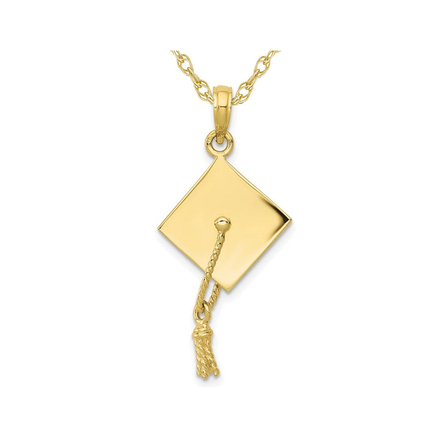 Graduation Cap Charm Pendant Necklace in 10K Yellow Gold with Chain Image 1