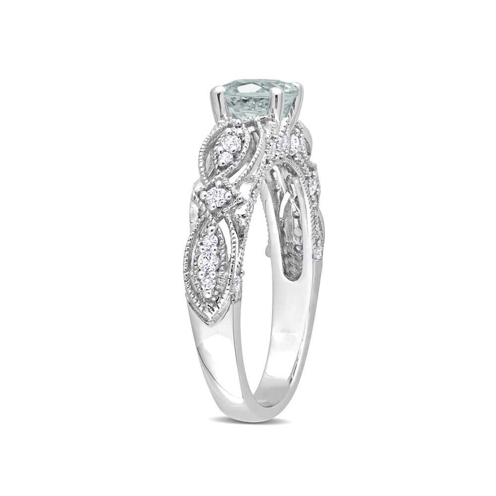 3/4 Carat (ctw) Light Aquamarine Ring with Diamonds in 10K White Gold Image 2