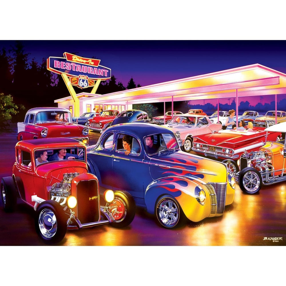 Cruising Route 66 - Friday Night Hot Rods 1000 Piece Jigsaw Puzzle Image 2