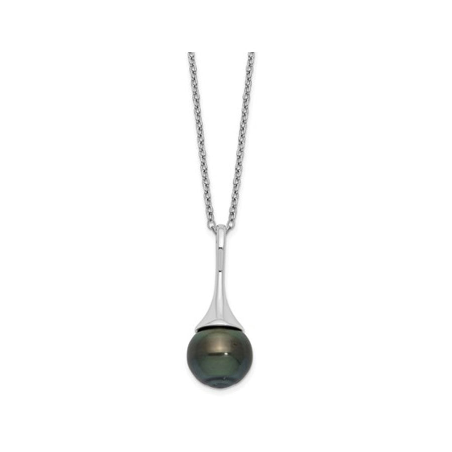 Sterling Silver Saltwater Tahitian Pearl Drop Pendant Necklace with Chain (17 inches) Image 1