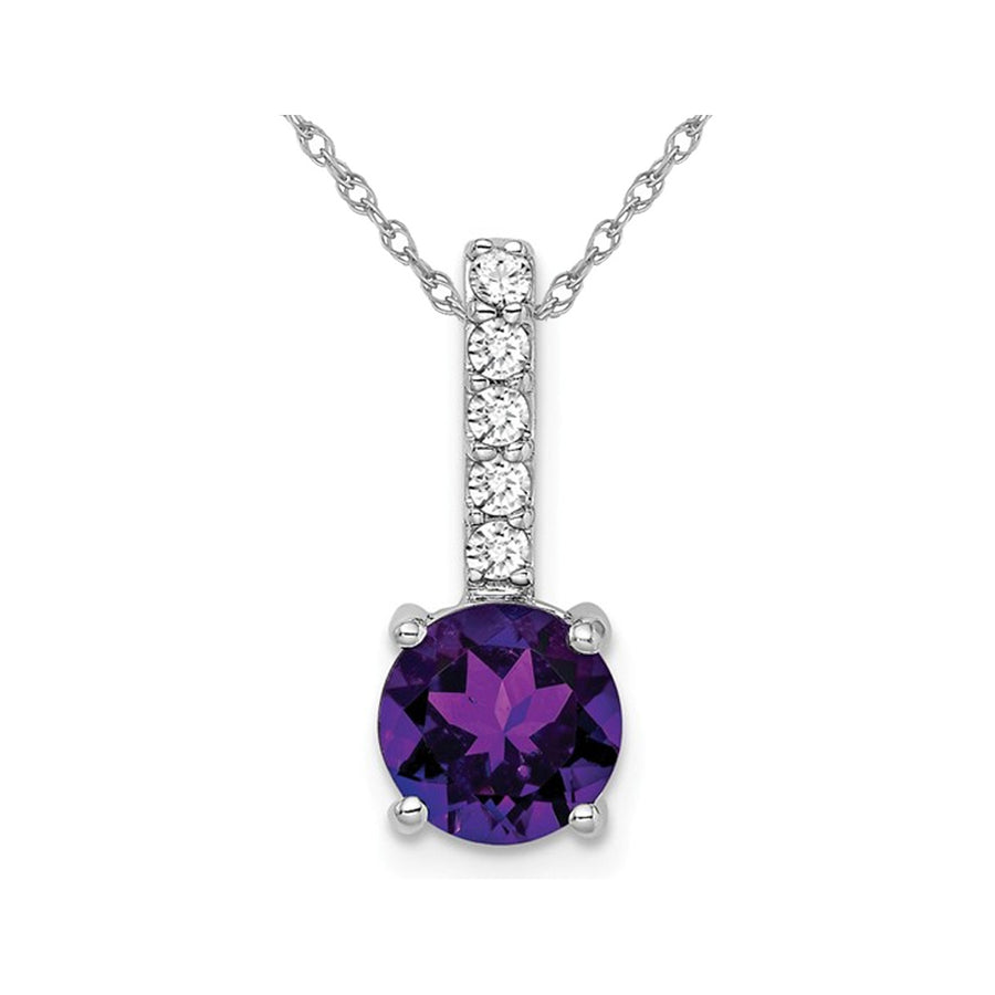 1.25 Carat (ctw) Natural Amethyst Pendant Necklace in 14K White Gold with Diamonds and Chain Image 1
