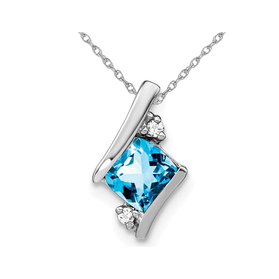 7/10 Carat (ctw) Blue Topaz Pendant Necklace in 10K White Gold With Chain Image 1
